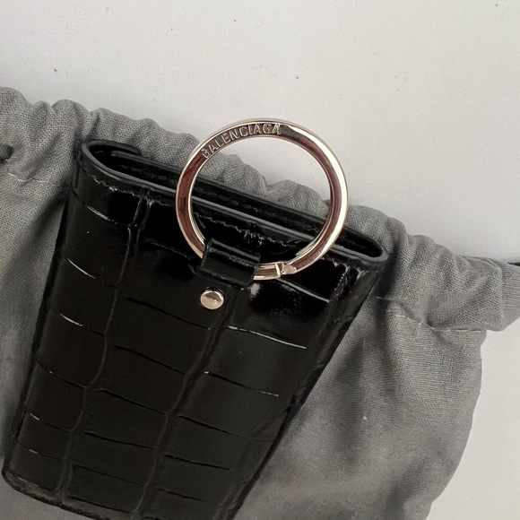 BALENCIAGA / Balenciaga key case 6 row crocodile embossed leather key ring Black - Picture 5 of 8